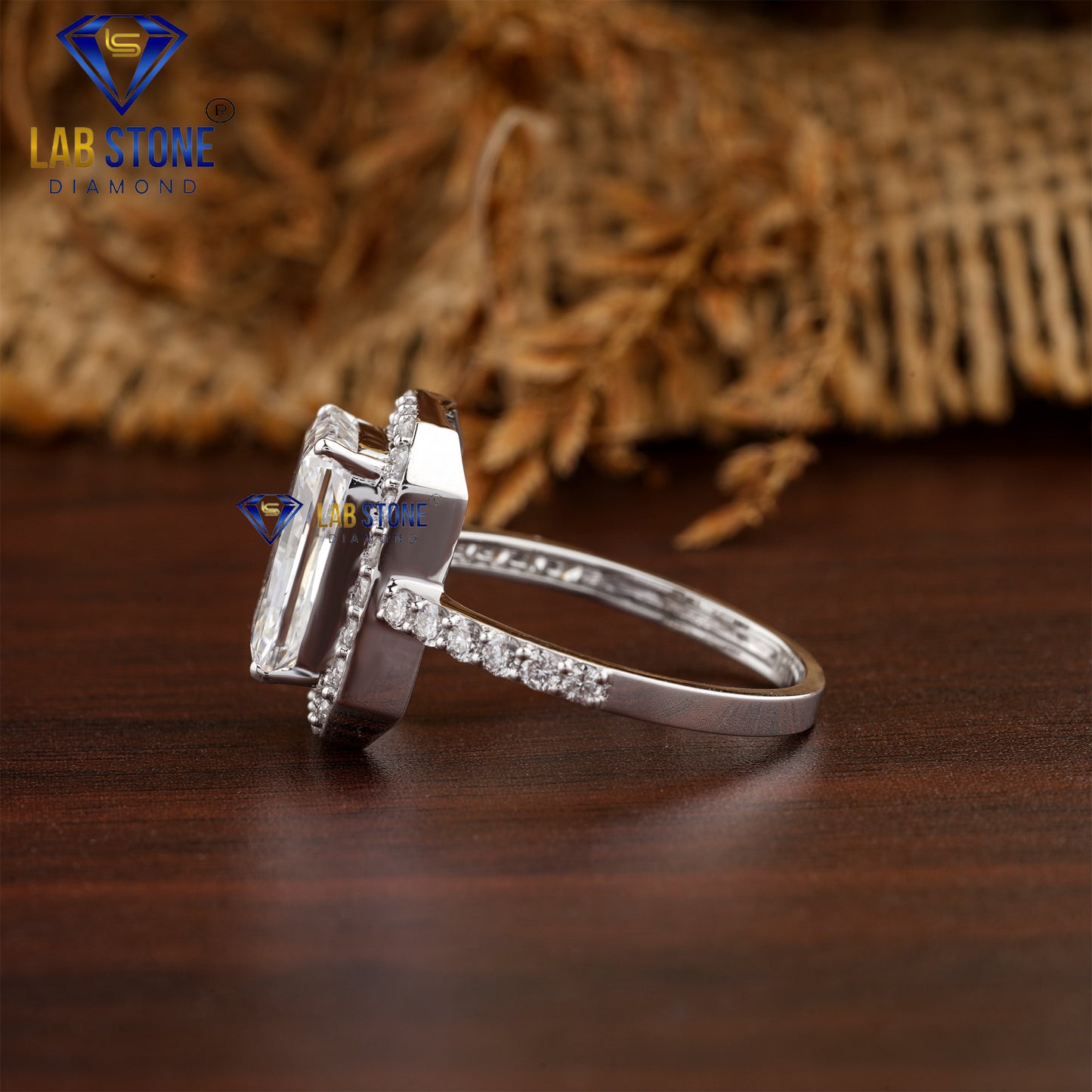 3.78 TDW Radiant and Round Cut Diamond Halo Ring