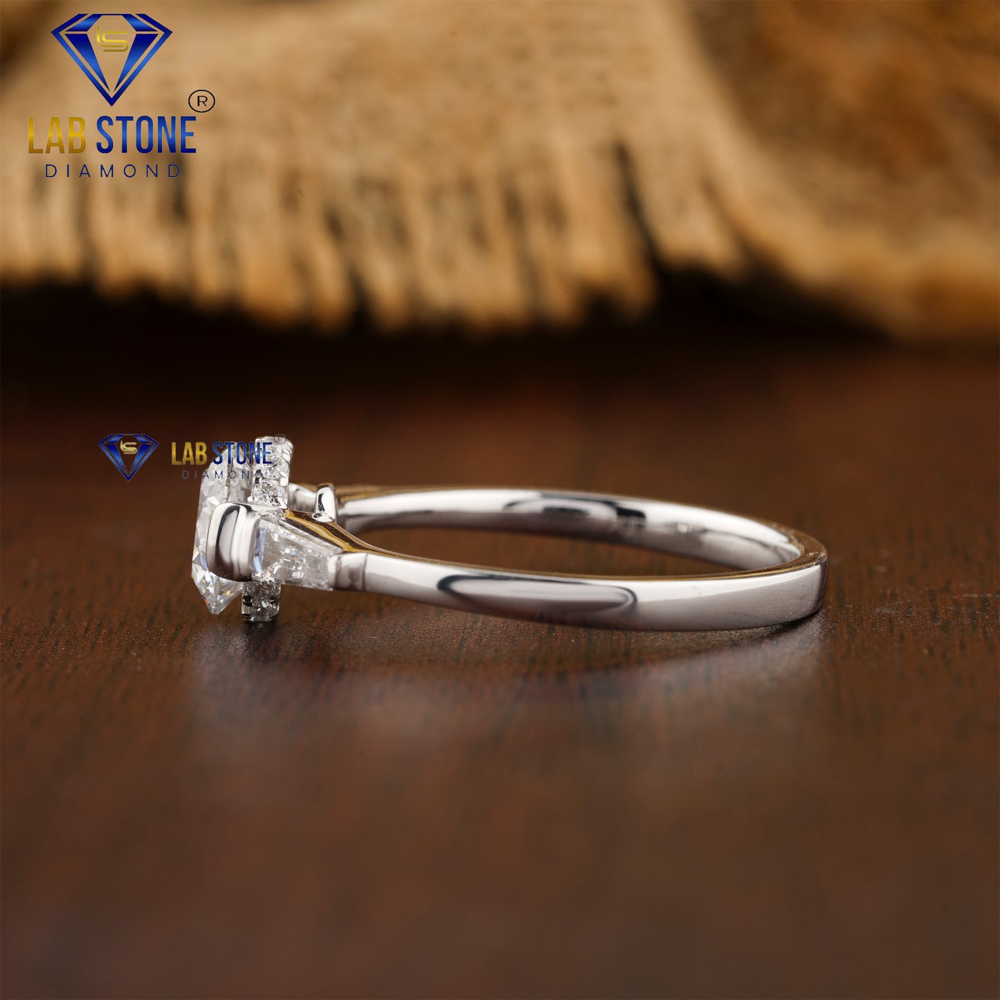 1.346 TDW Round & Tapered Baguette Cut Diamond Women's three stone Ring