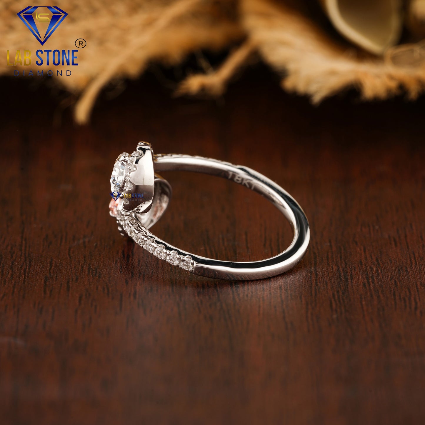 1.39 TDW Fancy Pink Pear & Round Cut Halo Diamond Ring for Women