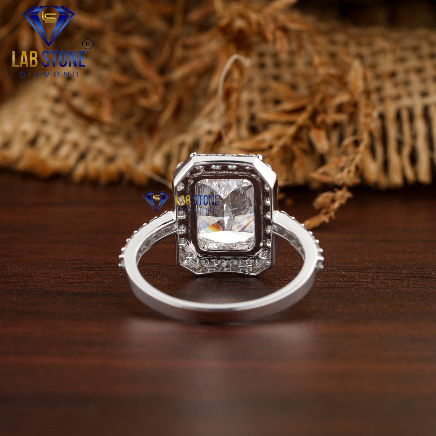 3.78 TDW Radiant and Round Cut Diamond Halo Ring