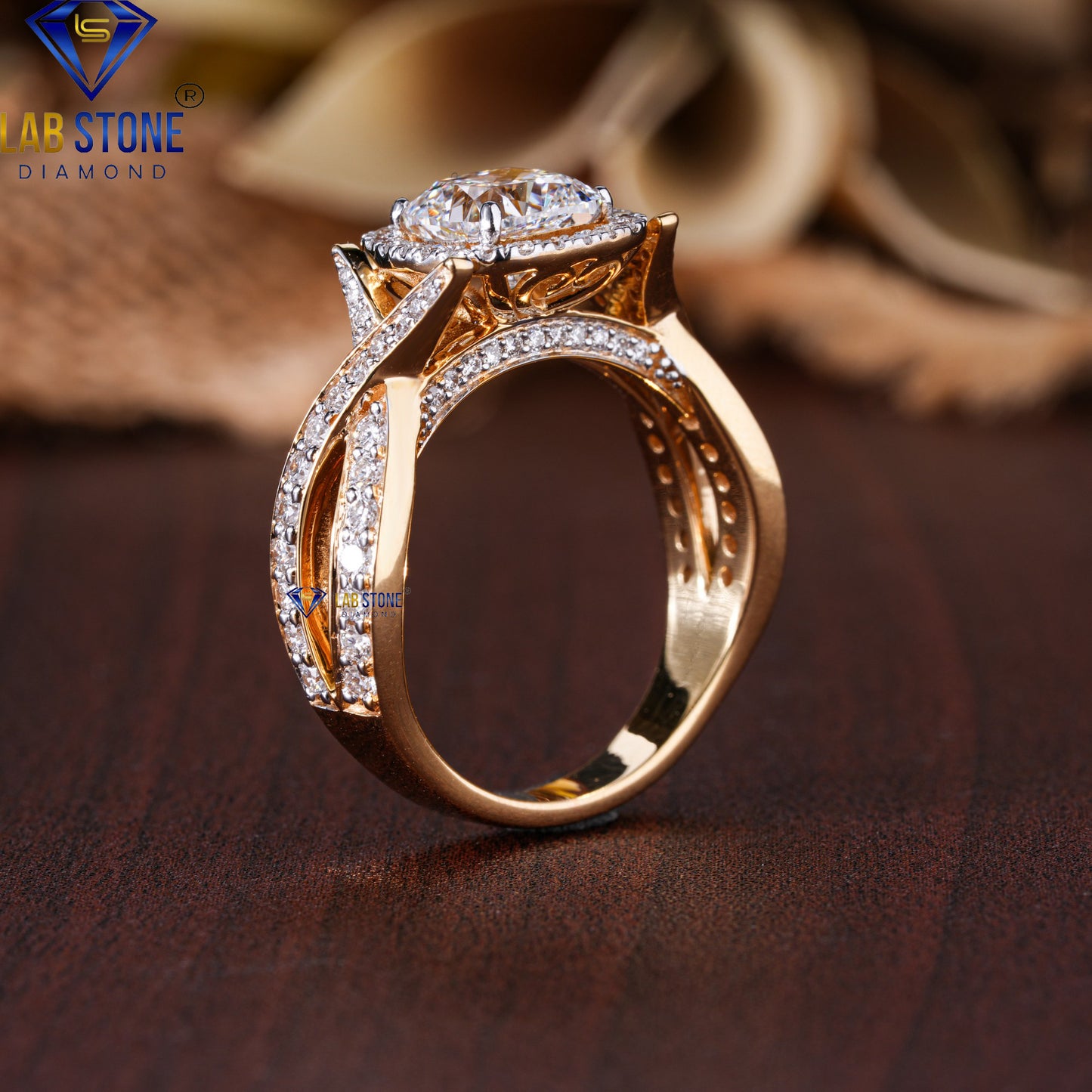 2.154 TDW Cushion & Round Cut Diamond Women's Engagement Ring