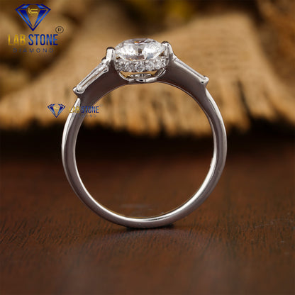 1.346 TDW Round & Tapered Baguette Cut Diamond Women's three stone Ring