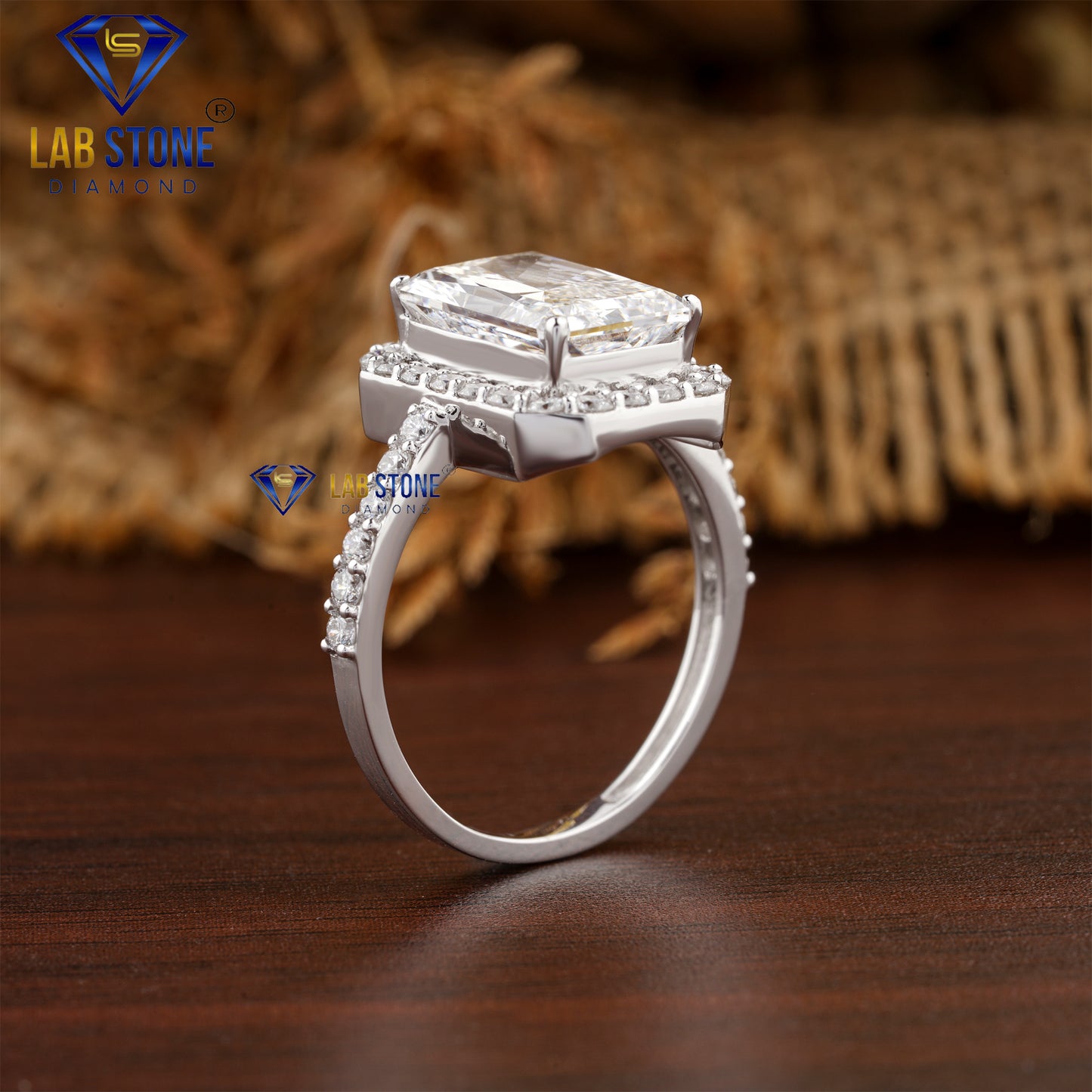 3.78 TDW Radiant and Round Cut Diamond Halo Ring