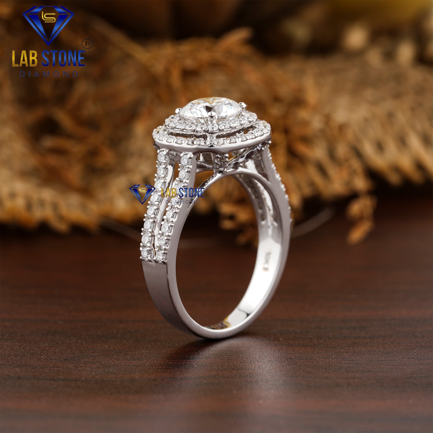 1.78 TDW Round Cut Women’s Double Halo Diamond Ring
