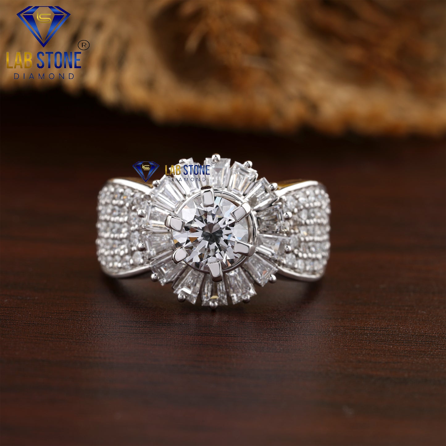3.12 TDW Baguette and Round Diamond Ring for Women