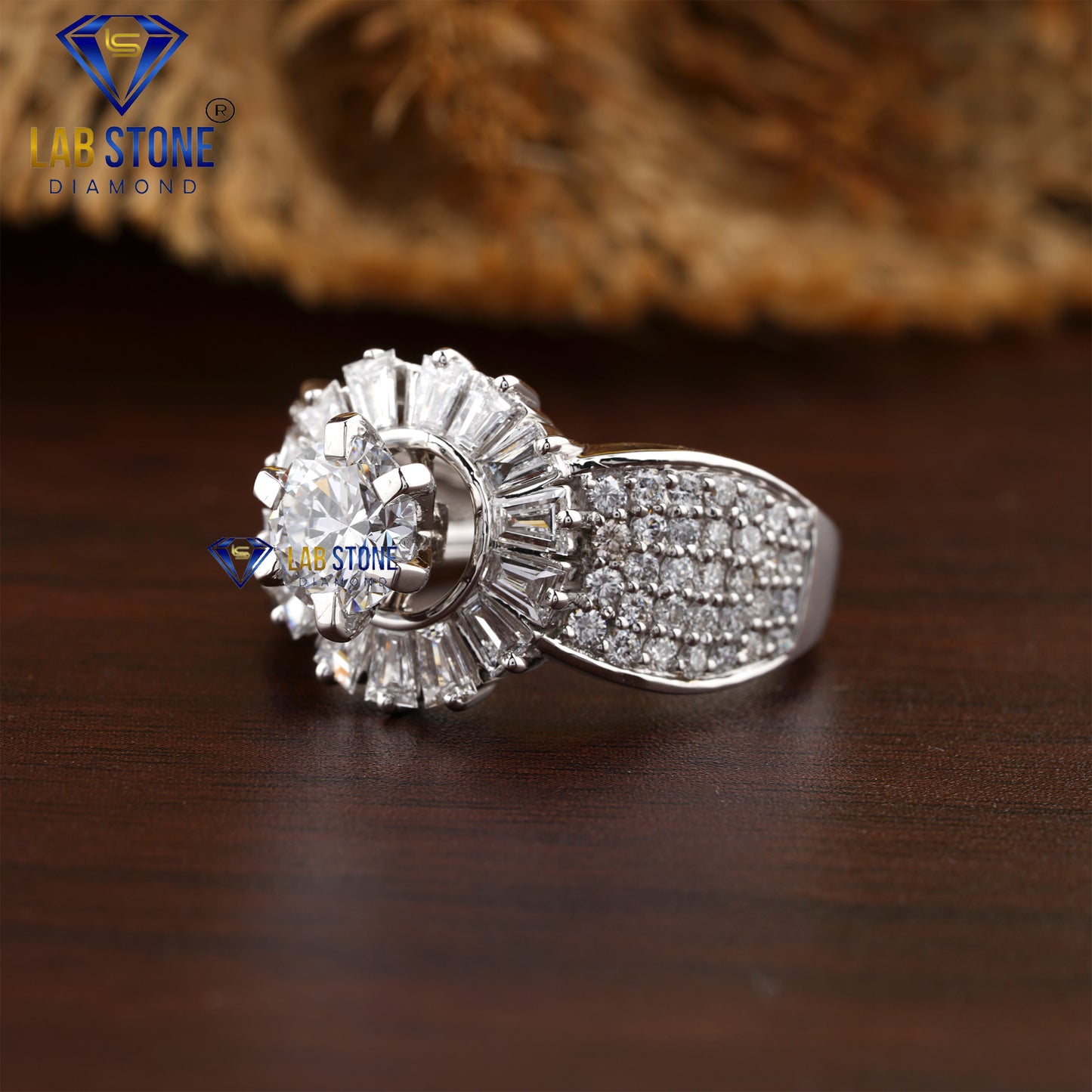 3.12 TDW Baguette and Round Diamond Ring for Women