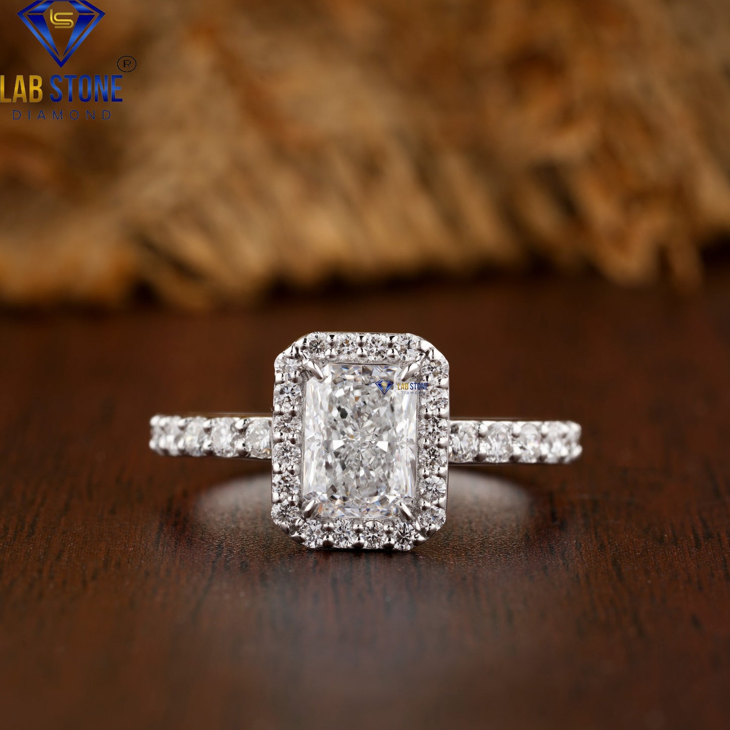 2.01 TDW Radiant & Round Cut Diamond Halo Ring