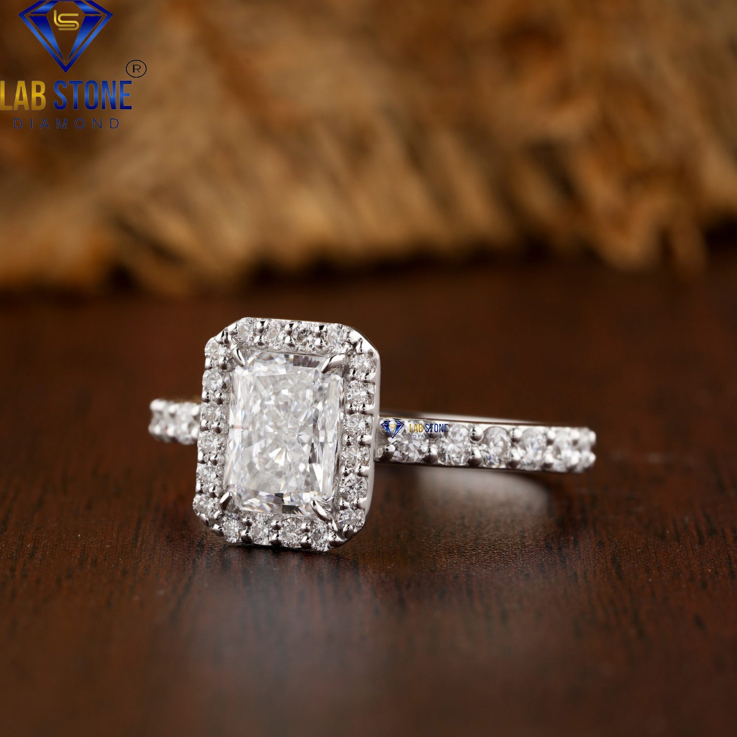 2.01 TDW Radiant & Round Cut Diamond Halo Ring