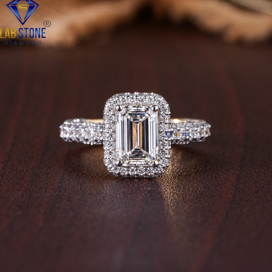 3.08 TDW Emerald & Round Cut Diamond Women's Halo Ring
