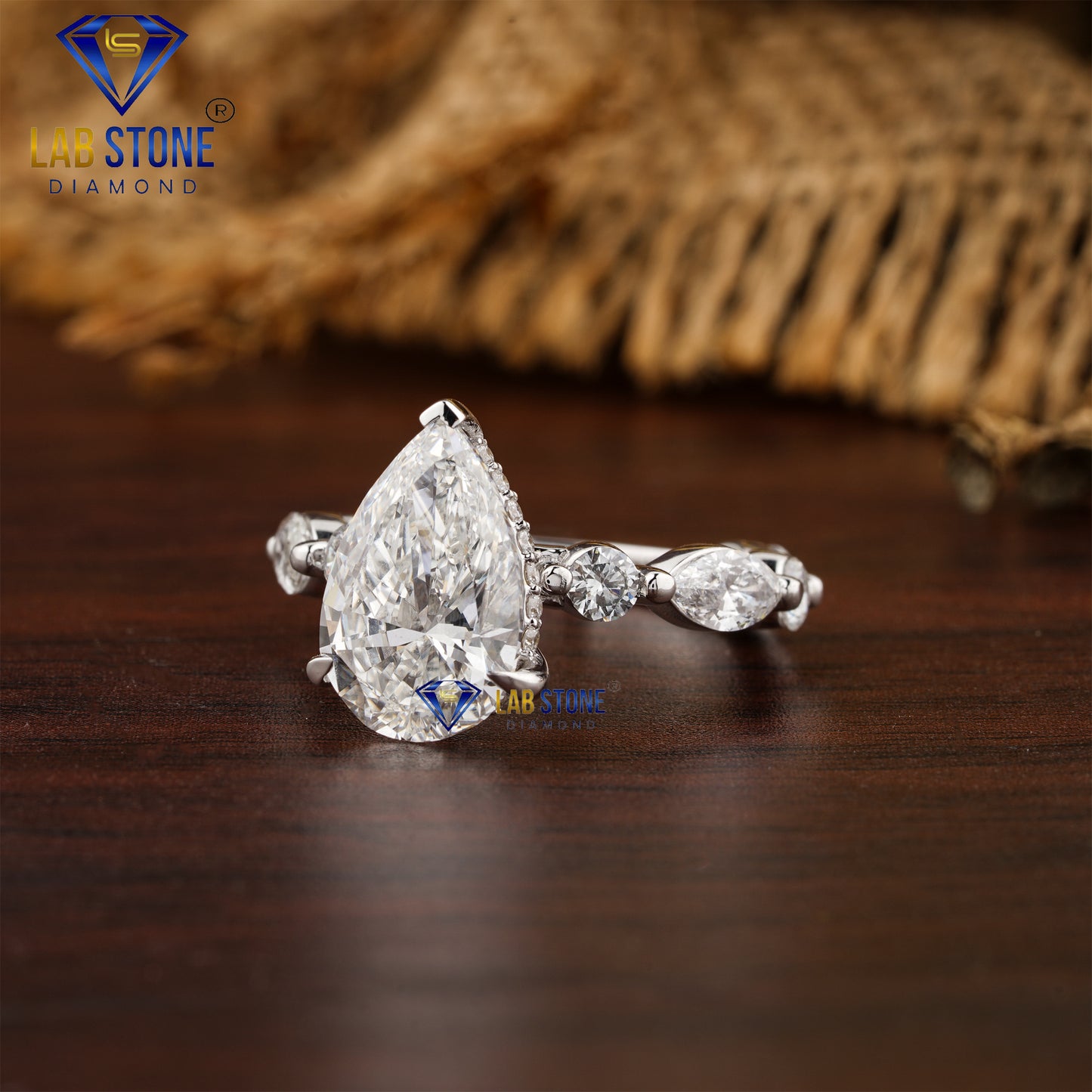 4.20 TDW Pear, Marquise & Round Cut Women’s Hidden Halo Diamond Ring