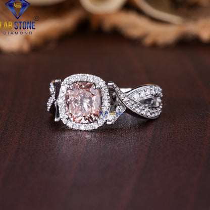 2.65 TDW Fancy Pink Cushion & Round Cut Diamond Women's Engagement Ring
