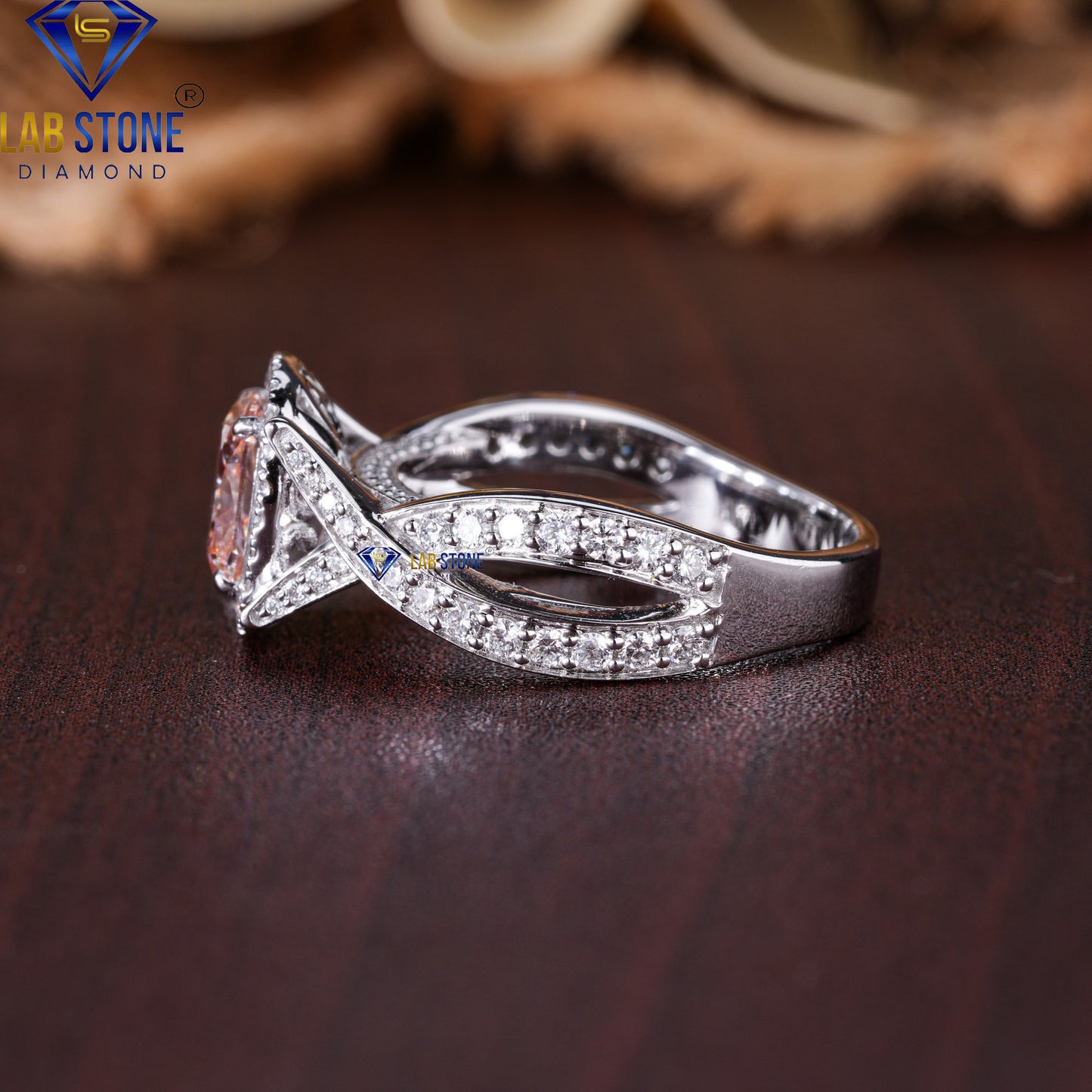 2.65 TDW Fancy Pink Cushion & Round Cut Diamond Women's Engagement Ring