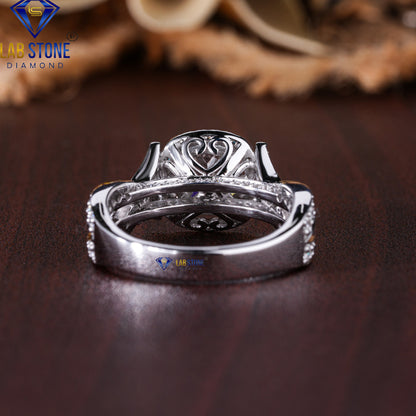 2.65 TDW Fancy Pink Cushion & Round Cut Diamond Women's Engagement Ring