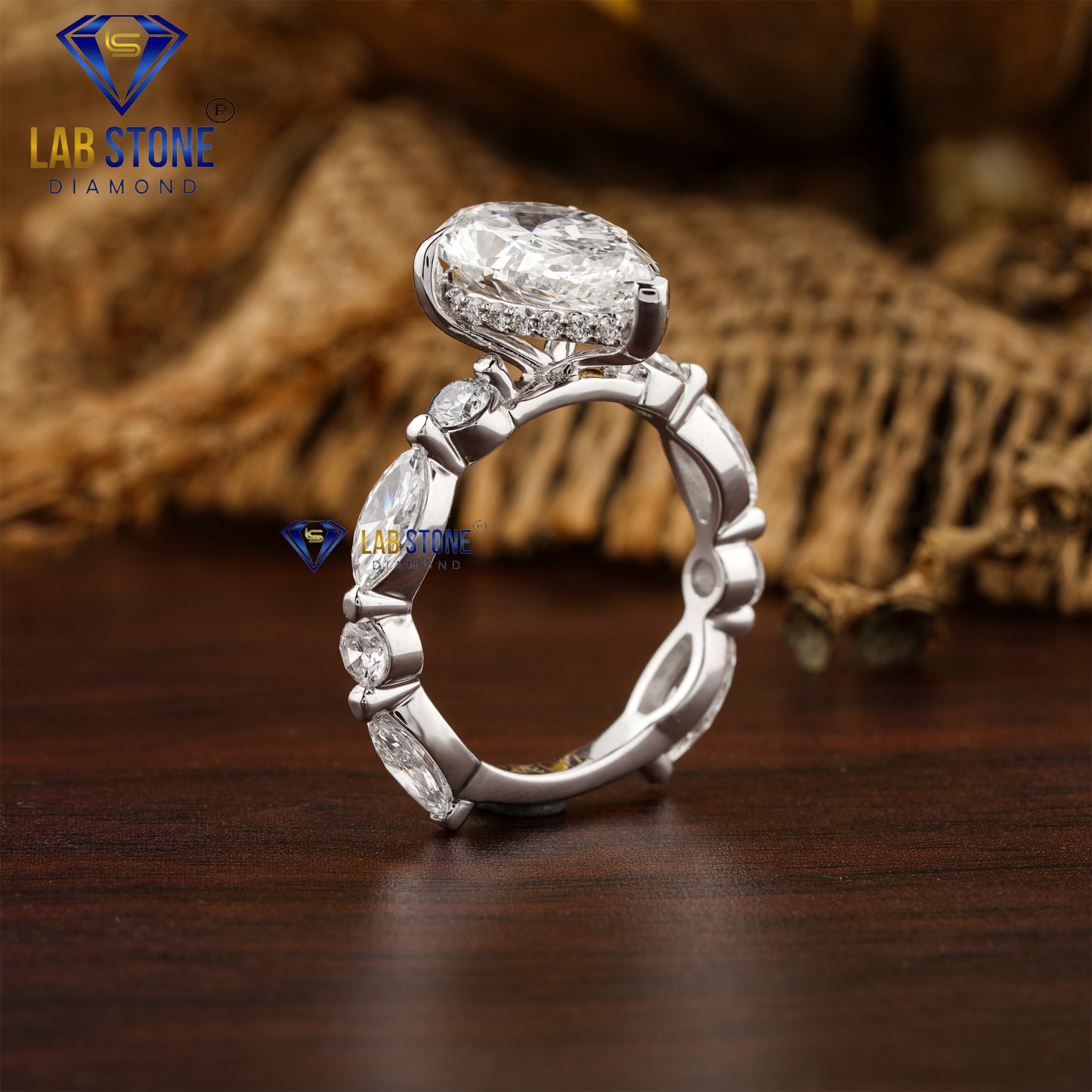 4.20 TDW Pear, Marquise & Round Cut Women’s Hidden Halo Diamond Ring