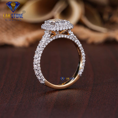 3.08 TDW Emerald & Round Cut Diamond Women's Halo Ring