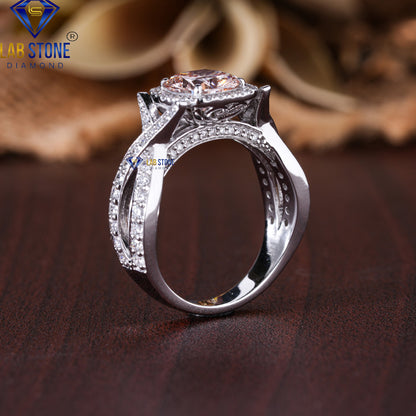 2.65 TDW Fancy Pink Cushion & Round Cut Diamond Women's Engagement Ring