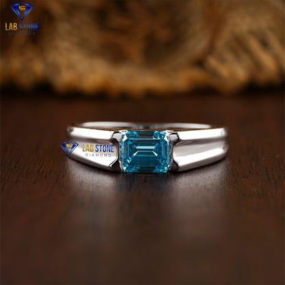 0.99 TDW Fancy Blue Emerald Cut Diamond Women’s Solitaire Ring