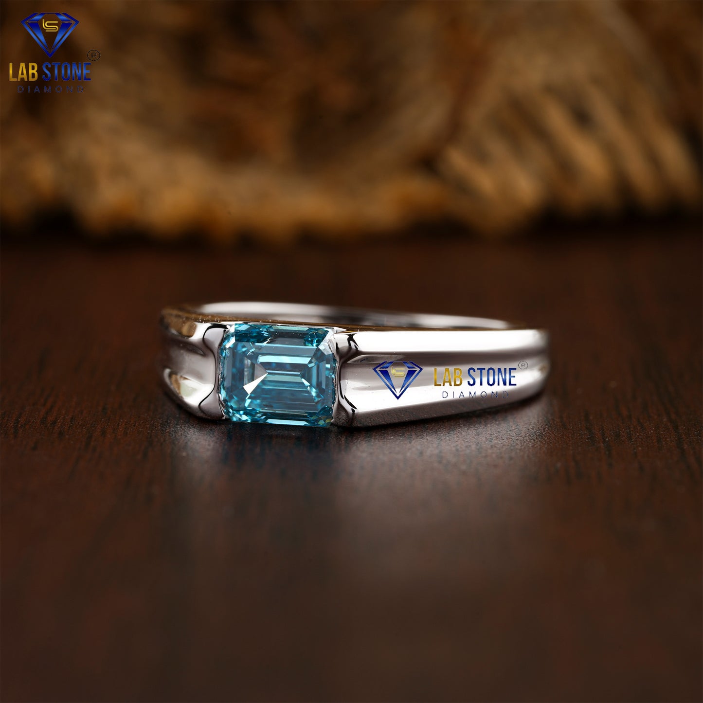 0.99 TDW Fancy Blue Emerald Cut Diamond Women’s Solitaire Ring