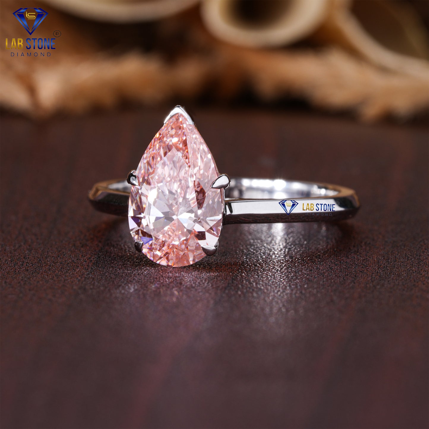 2.01 TDW Fancy Pink Pear Cut Diamond Women's Solitaire Ring