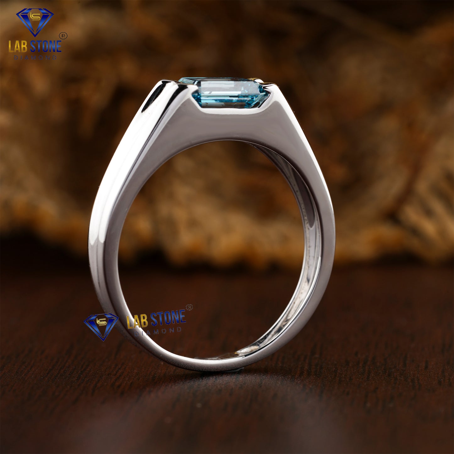 0.99 TDW Fancy Blue Emerald Cut Diamond Women’s Solitaire Ring