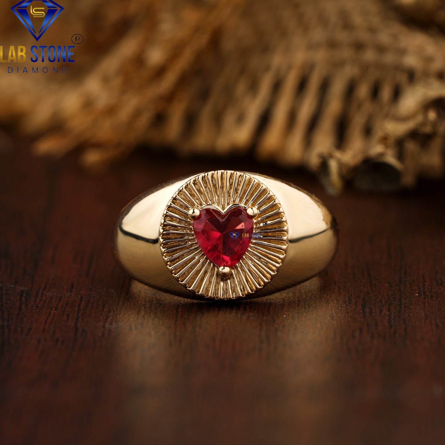 0.22 TDW Fancy Red Heart Cut Gemstone Men’s Solitaire Ring