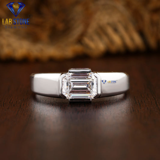 1.70 TDW Emerald & Baguette Cut Diamond Men's Solitaire Ring