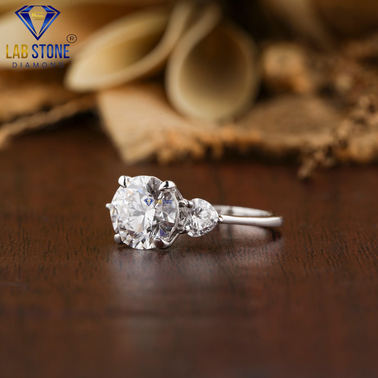 2.45 TDW Heart & Round Cut Women’s Three Stone Diamond Ring