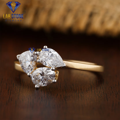 1.11 TDW Pear, Heart & Oval Cut Women’s Three Stone Diamond Ring