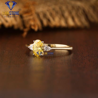0.78 TDW Fancy Yellow Oval & Pear Cut Diamond Women’s Three Stone Ring