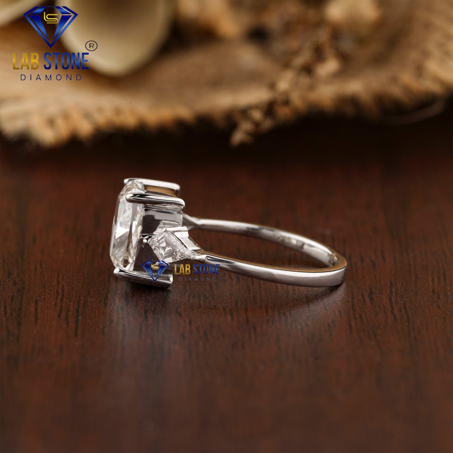 4.85 TDW Cushion & Kite Cut Women’s Three Stone Diamond Ring