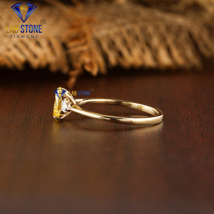 0.78 TDW Fancy Yellow Oval & Pear Cut Diamond Women’s Three Stone Ring