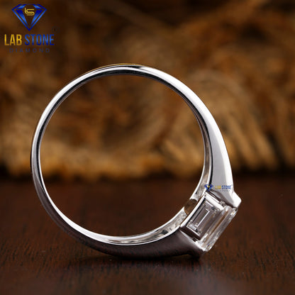 1.70 TDW Emerald & Baguette Cut Diamond Men's Solitaire Ring