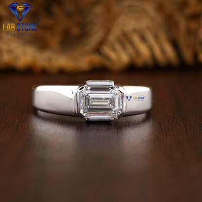 1.70 TDW Emerald & Baguette Cut Diamond Men's Solitaire Ring