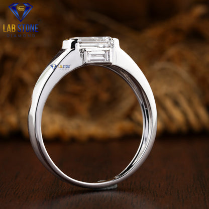 1.70 TDW Emerald & Baguette Cut Diamond Men's Solitaire Ring