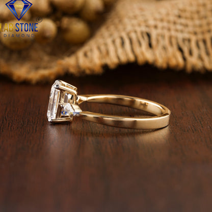 1.93 TDW Emerald and Kite Cut Three Stone Diamond Ring for Women