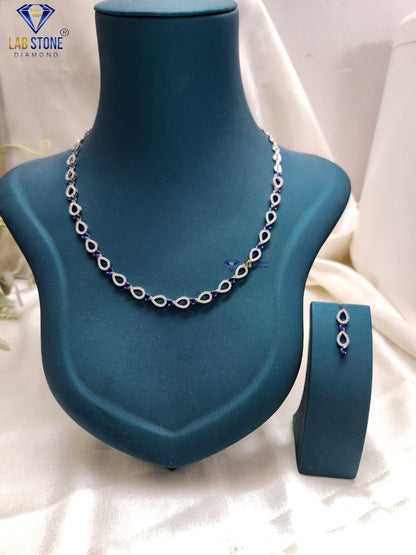 3.059 TDW Blue Pear Gemstone & Diamond Charm Necklace Set