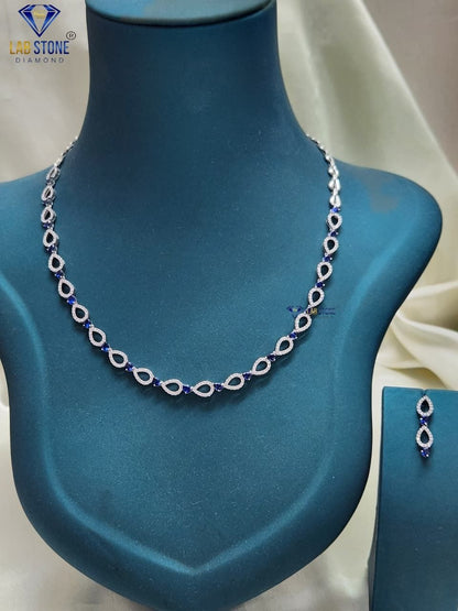 3.059 TDW Blue Pear Gemstone & Diamond Charm Necklace Set