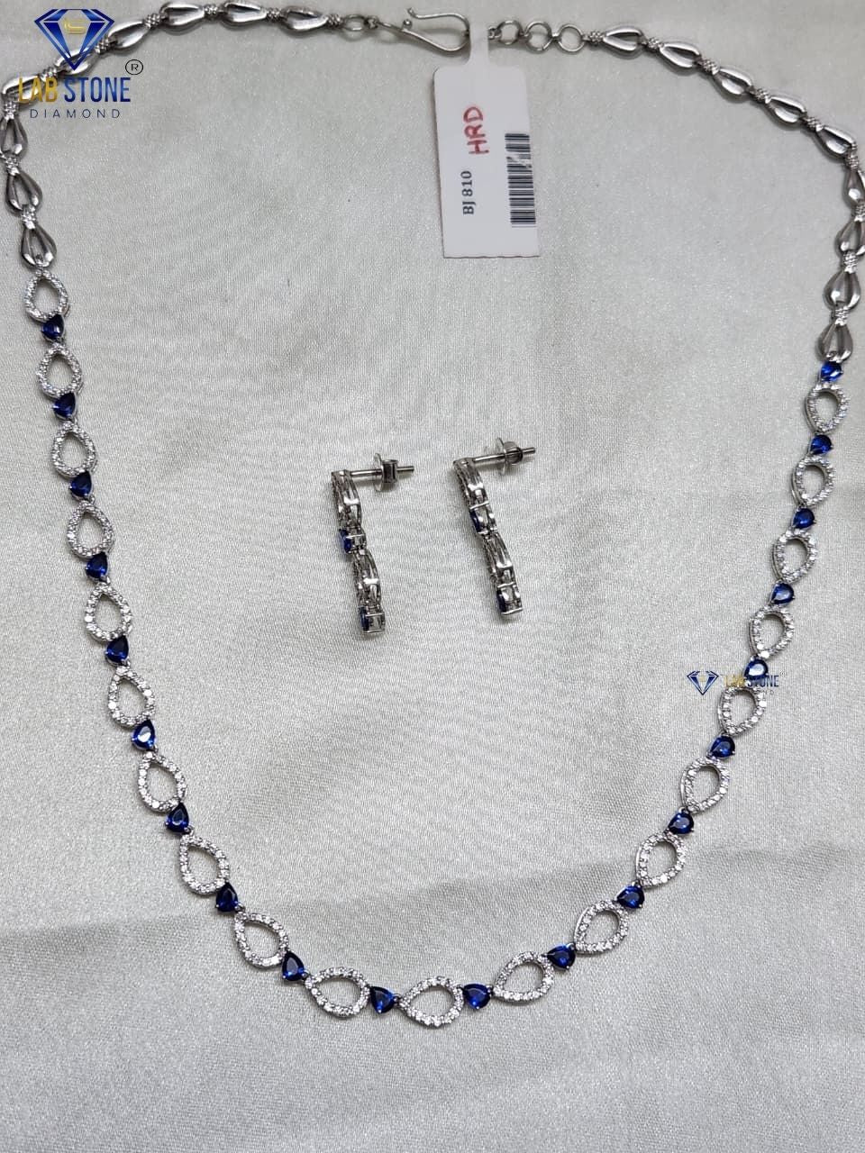 3.059 TDW Blue Pear Gemstone & Diamond Charm Necklace Set