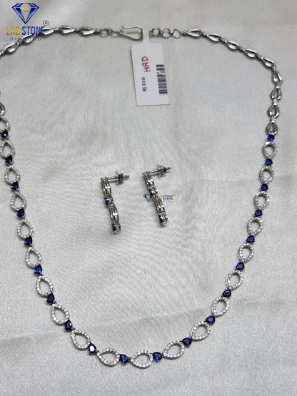 3.059 TDW Blue Pear Gemstone & Diamond Charm Necklace Set