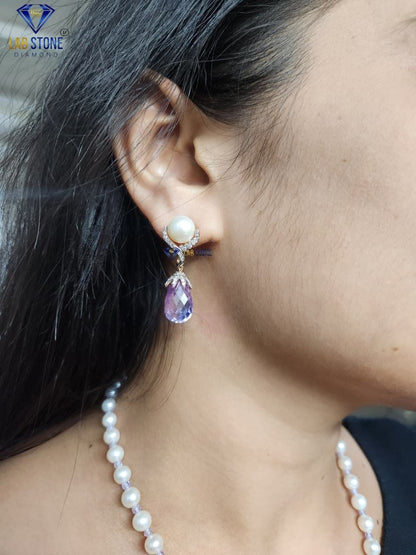 1.005 TDW Purple Pearl & Round Cut Diamond Charm Necklace Set