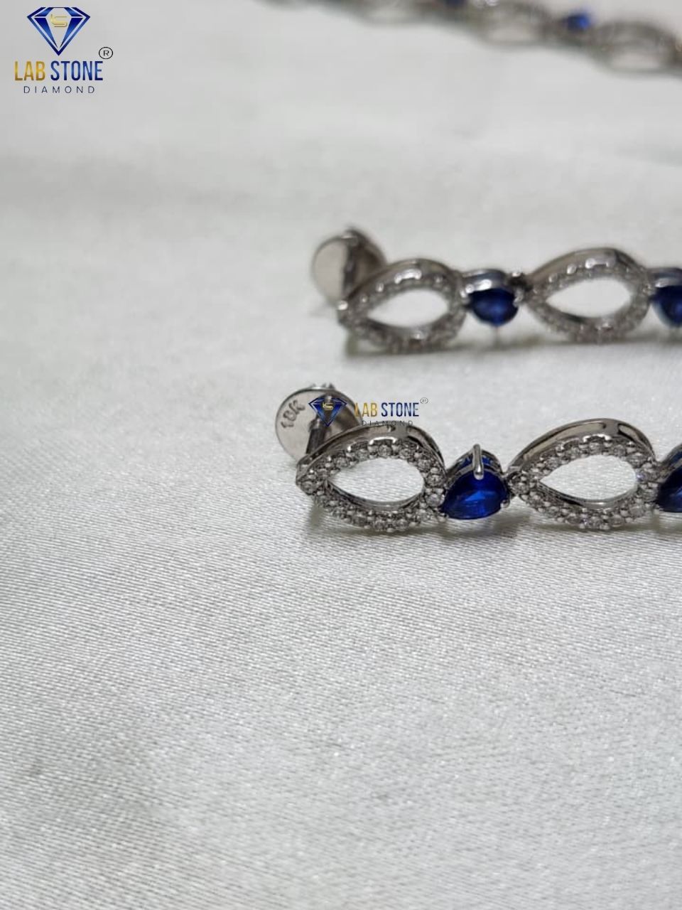 3.059 TDW Blue Pear Gemstone & Diamond Charm Necklace Set