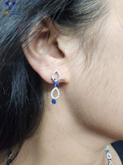 3.059 TDW Blue Pear Gemstone & Diamond Charm Necklace Set